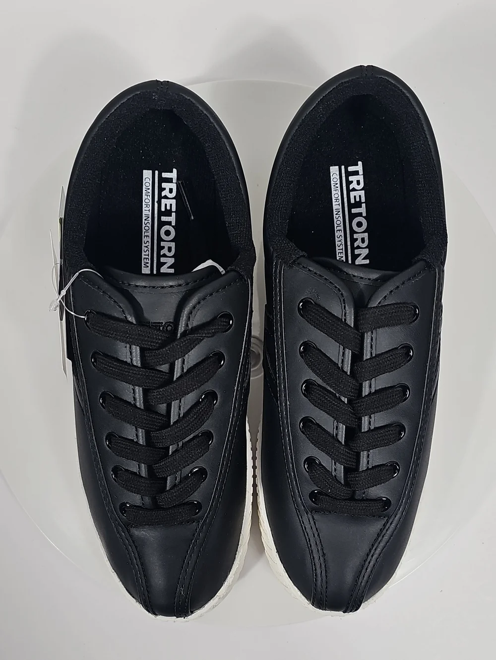 Tretorn Nylite PU Black Faux Leather Low Top Sneakers Ortholite NWT 7.5 Scandi